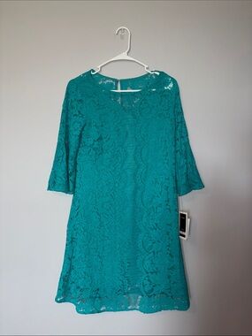 NWT Julian Taylor Teal Lace Shift Midi Dress Size 6